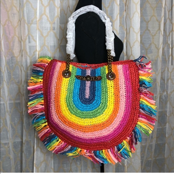 Mae Raffia Tote in Rainbow